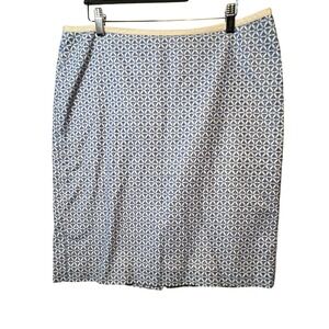 Talbots Geometric Print Cotton Pencil Skirt Career Casual Blue White‎ 12P